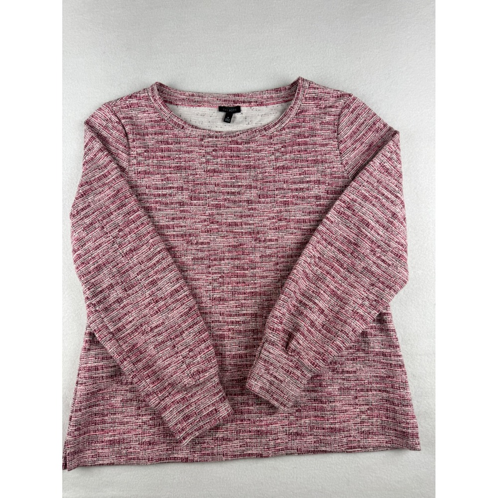 Talbots Womens Pink White Marled Textured Knit Button Cuff Top Size M